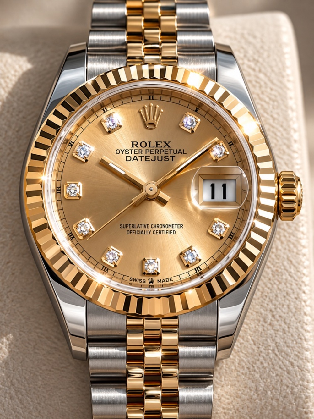 Rolex Lady-Datejust Two Tone Ref 279173 Champagne Diamond Dial 28 mm Box &Papers